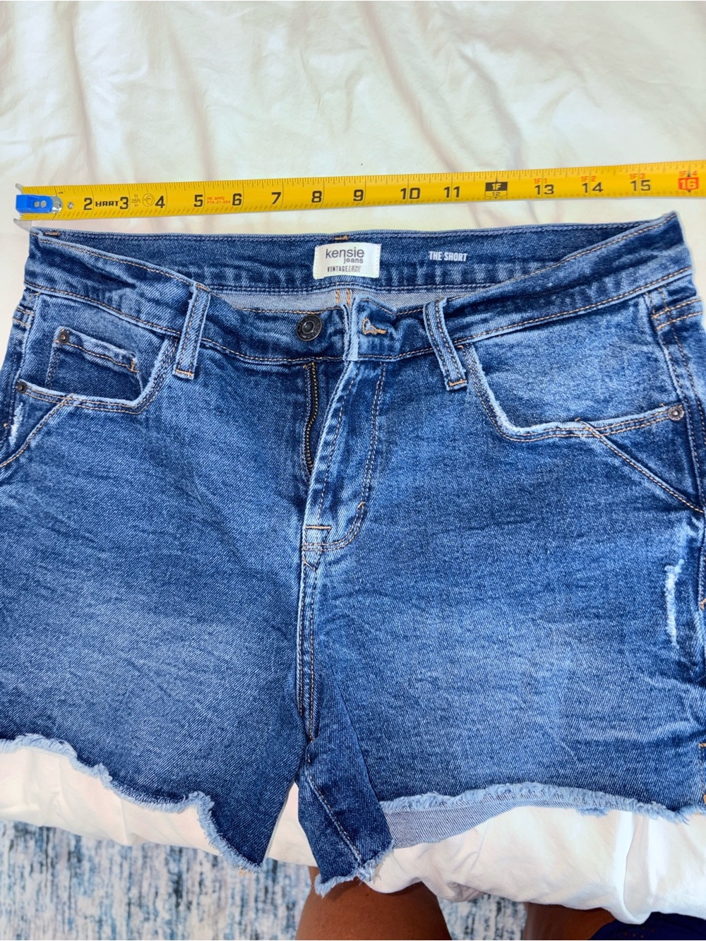 kensie Medium Blue Distressed Denim Cutoff Shorts